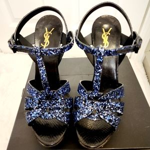 NIB YSL Blue Black Glitter Tribute Sz 40